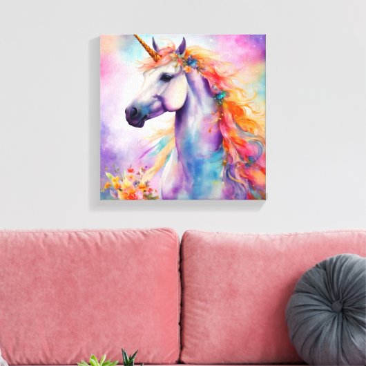 Pastel Kleur Eenhoorn Canvas Afdruk (Insitu (Woonkamer))