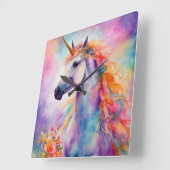 Pastel Kleur Eenhoorn Vierkante Klok (Hoek)