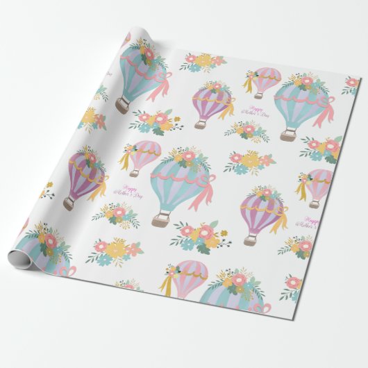 Pastel Kleur Luchtballonnen Moederdag Cadeaupapier (Uitgerold)
