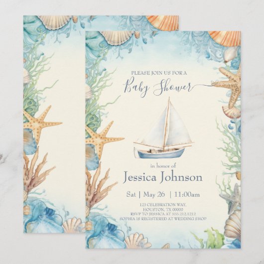 Pastel kleur onder het Zee Baby shower uitnodiging (Voorkant / Achterkant)