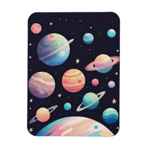 Pastel kleur planeten in donkere ruimte magneet