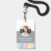 Pastel Kleur Regenboog Leraar Foto ID badge (Voorzijde met lanyard)