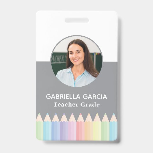 Pastel Kleur Regenboog Leraar Foto ID badge (Voorzijde)