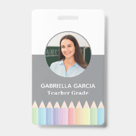 Pastel Kleur Regenboog Leraar Foto ID badge