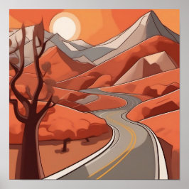 Pastel kleur Retro Mountain Landscape Illustratie Poster