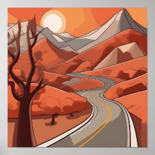 Pastel kleur Retro Mountain Landscape Illustratie Poster