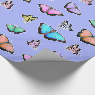 Pastel Kleur Roze, Groen, Geel, Vlinders Cadeaupapier