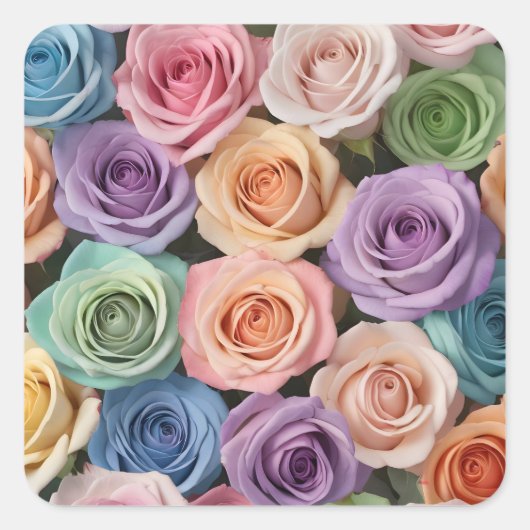 Pastel kleur rozen vierkante sticker (Voorkant)