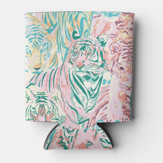 Pastel Kleur Tijger Art Patroon Blikjeskoeler (Voorkant)
