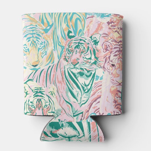 Pastel Kleur Tijger Art Patroon Blikjeskoeler (Achterkant)