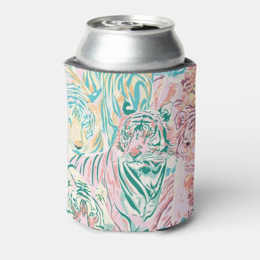 Pastel Kleur Tijger Art Patroon Blikjeskoeler (Blikje Achterkant)