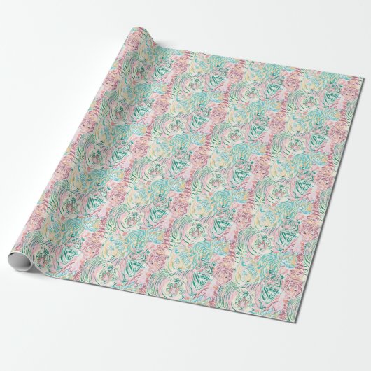 Pastel Kleur Tijger Art Patroon Cadeaupapier (Uitgerold)