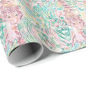 Pastel Kleur Tijger Art Patroon Cadeaupapier (Rol Hoek)