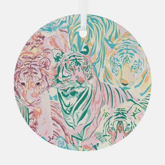 Pastel Kleur Tijger Art Patroon Glas Ornament (Achterkant)