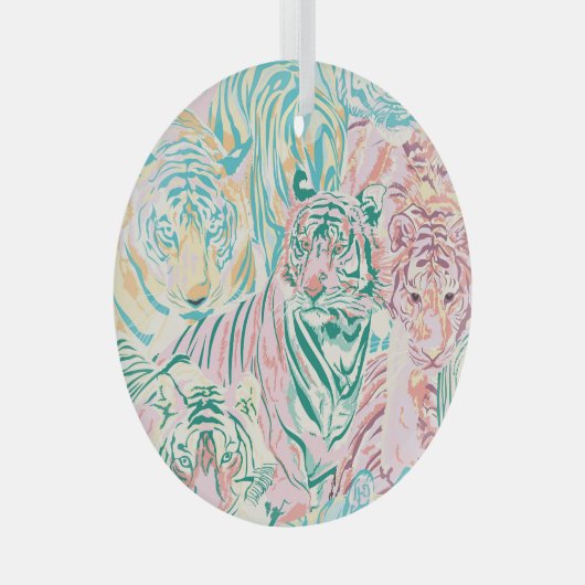 Pastel Kleur Tijger Art Patroon Glas Ornament (Voorkant Rechts)