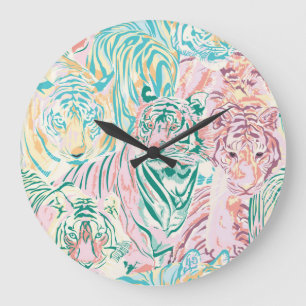 Pastel Kleur Tijger Art Patroon Grote Klok
