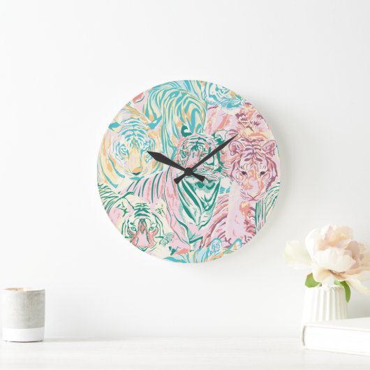 Pastel Kleur Tijger Art Patroon Grote Klok (Huis)