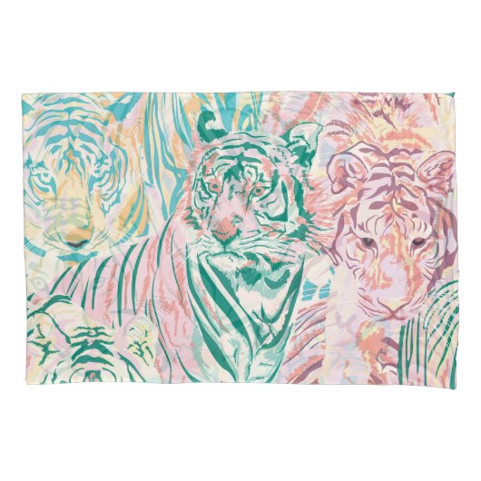 Pastel Kleur Tijger Art Patroon Kussensloop (Voorkant)