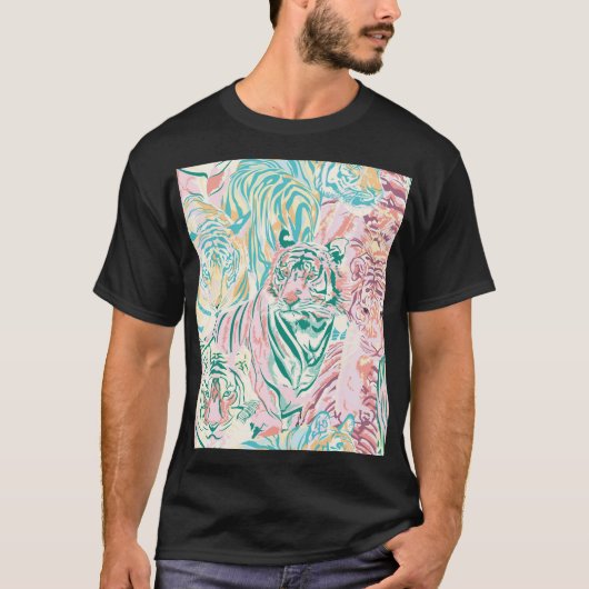 Pastel Kleur Tijger Art Patroon T-shirt (Voorkant)