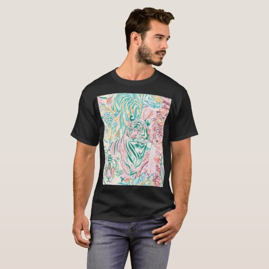 Pastel Kleur Tijger Art Patroon T-shirt (Voorkant volledig)