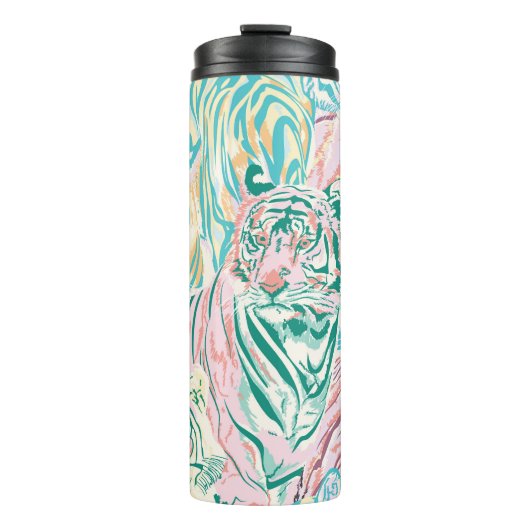 Pastel Kleur Tijger Art Patroon Thermosbeker (Voorkant)