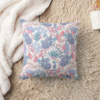 Pastel Kleur Vogels en Bloemen Kussen