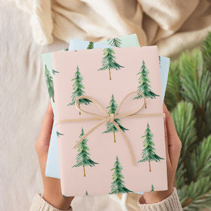 Pastel Kleur Waterverf Christmas Pine Tree Inpakpapier Vel