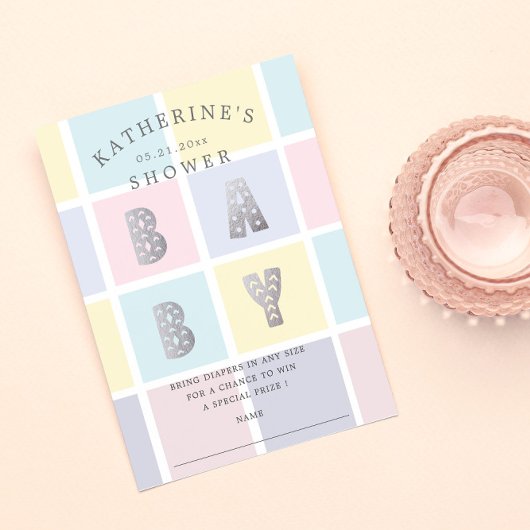 Pastel Kleurblok Gouden Baby Shower Prijswedstrijd RSVP Kaartje
