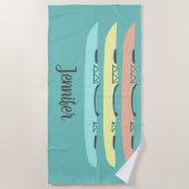 Pastel kleurde Kayaks Blauwgroen blauw Strandlaken (Voorkant)