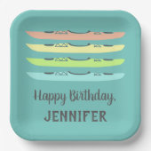 Pastel kleurde Kayaks op Blauwgroen gepersonalisee Papieren Bordje (Voorkant)