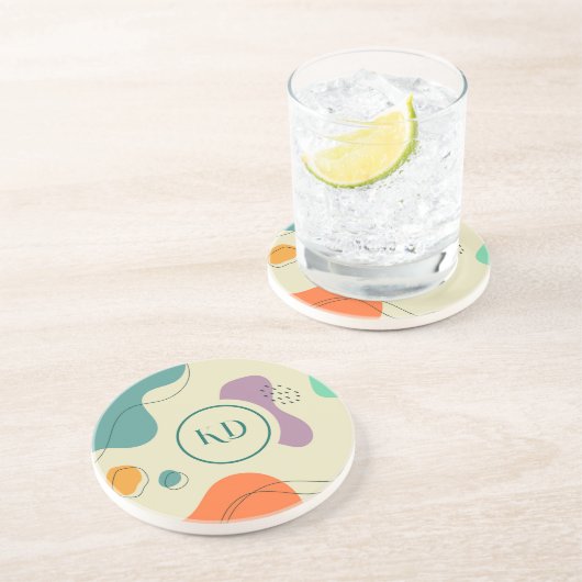 Pastel kleuren abstracte vormen moderne achtergron zandsteen onderzetter (Zijkant)