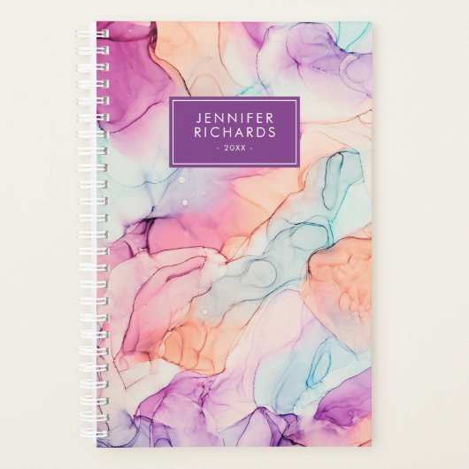Pastel Kleuren Alcohol Inkt Gepersonaliseerd Planner (Voorkant)