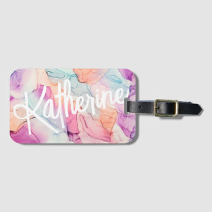 Pastel Kleuren Alcohol Inkt Vlek Patroon Bagagelabel
