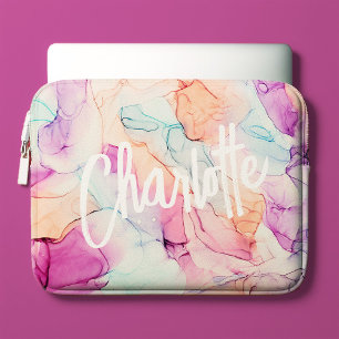 Pastel Kleuren Alcohol Inkt Vlek Patroon Laptop Sleeve