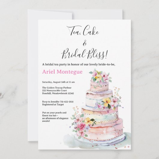 Pastel Kleuren Bloemen MultiTier Cake Bruids Thee Kaart (Voorkant)