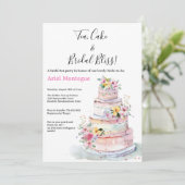 Pastel Kleuren Bloemen MultiTier Cake Bruids Thee Kaart (Staand voorkant)