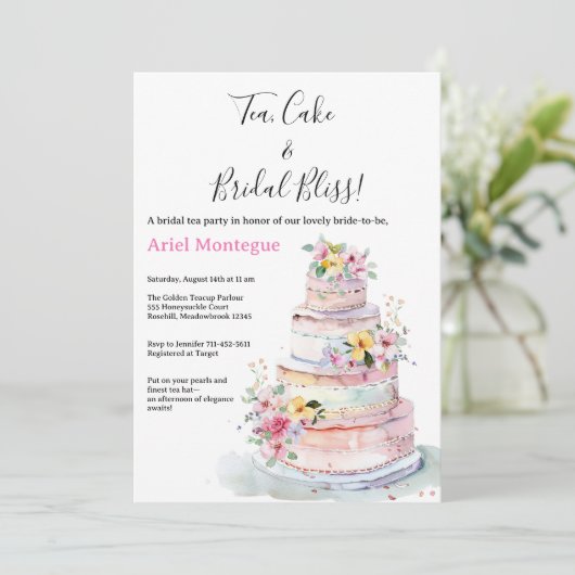 Pastel Kleuren Bloemen MultiTier Cake Bruids Thee Kaart (Staand voorkant)