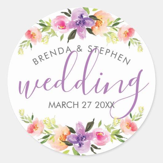 Pastel kleuren bloemenkrans rand ronde sticker (Voorkant)