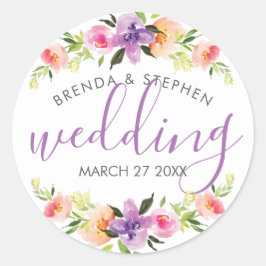Pastel kleuren bloemenkrans rand ronde sticker