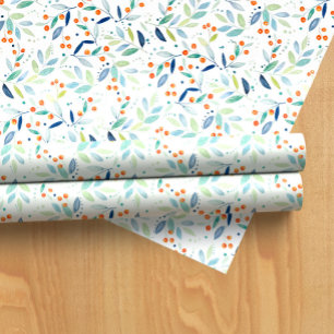 Pastel kleuren botanische bladeren en bessen patro cadeaupapier