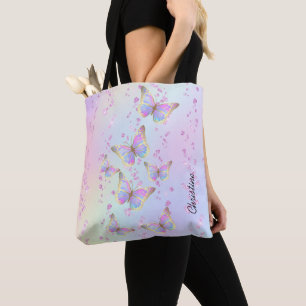 pastel kleuren butterflies patroon tote bag