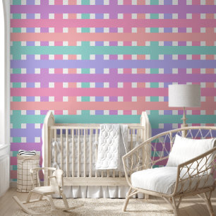 Pastel Kleuren Check Gestreepte Behang