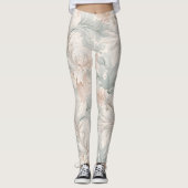 Pastel kleuren delicate sierbloemen motieven leggings (Voorkant)