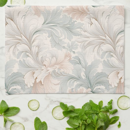 Pastel kleuren delicate sierbloemen motieven theedoek (Gevouwen)