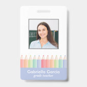Pastel Kleuren Docent School Personeel ID Badge (Voorkant)