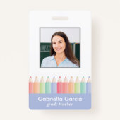 Pastel Kleuren Docent School Personeel ID Badge (Voorkant)