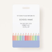 Pastel Kleuren Docent School Personeel ID Badge (Achterkant)