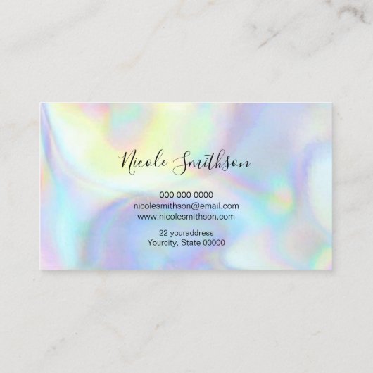 pastel kleuren faux holograph visitekaartje (Achterkant)