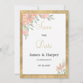 Pastel kleuren goud waterverf bloemen Save the Dat Kaart (Voorkant)