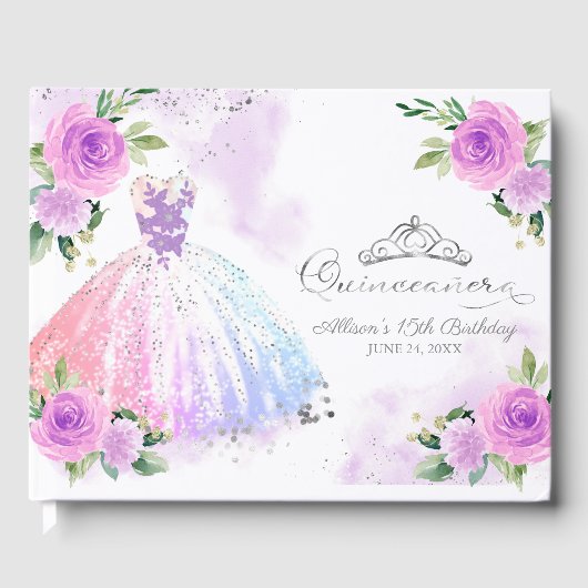 Pastel Kleuren Gown Bloemen Quinceanera Gastenboek (Voorkant)
